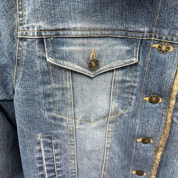Vintage Marvin Richards Blue Denim Jean Jacket Faux Fur Lined Sz Medium 90s Y2K - Picture 4 of 14